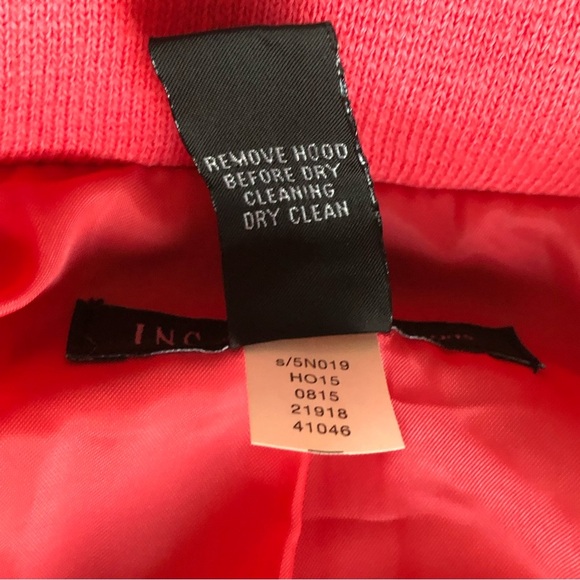 INC Long Full Zipper Lined Removable Hoodie With Fur Coral Pink Pockets Jacket M - Picture 13 of 13
